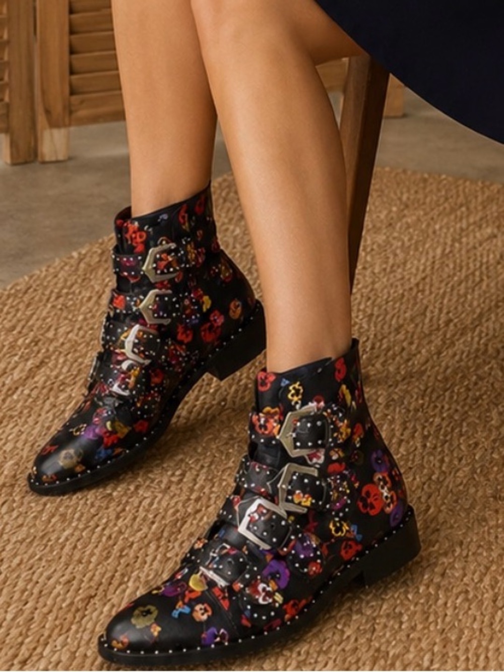Givenchy Prue Studded Floral Buckle Ankle Boots size 10